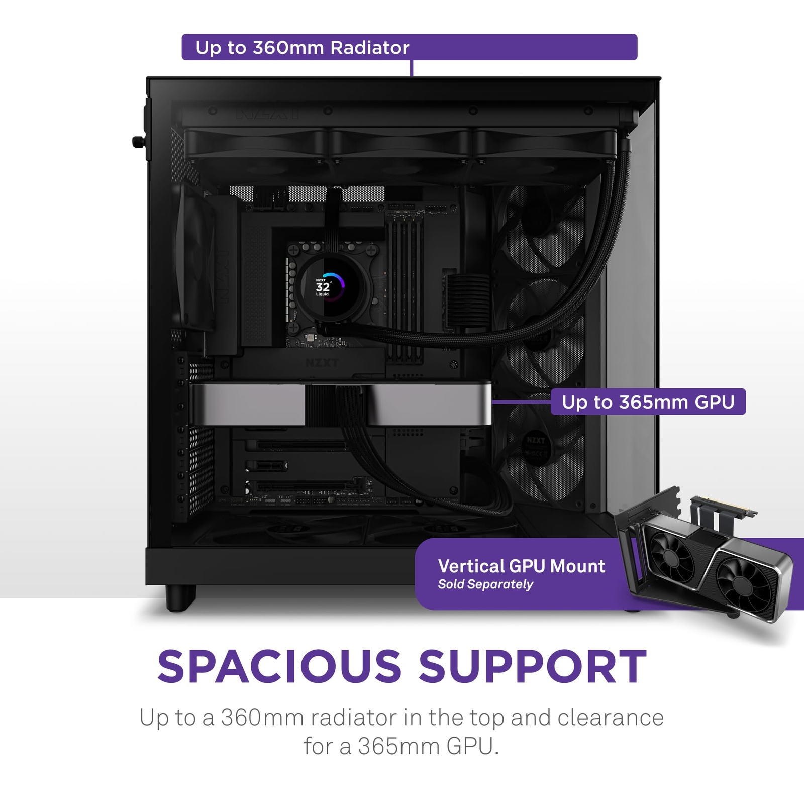 H6 Flow Black Computer Chassis Compact Design Glass Panels 3 Fans Cooling System