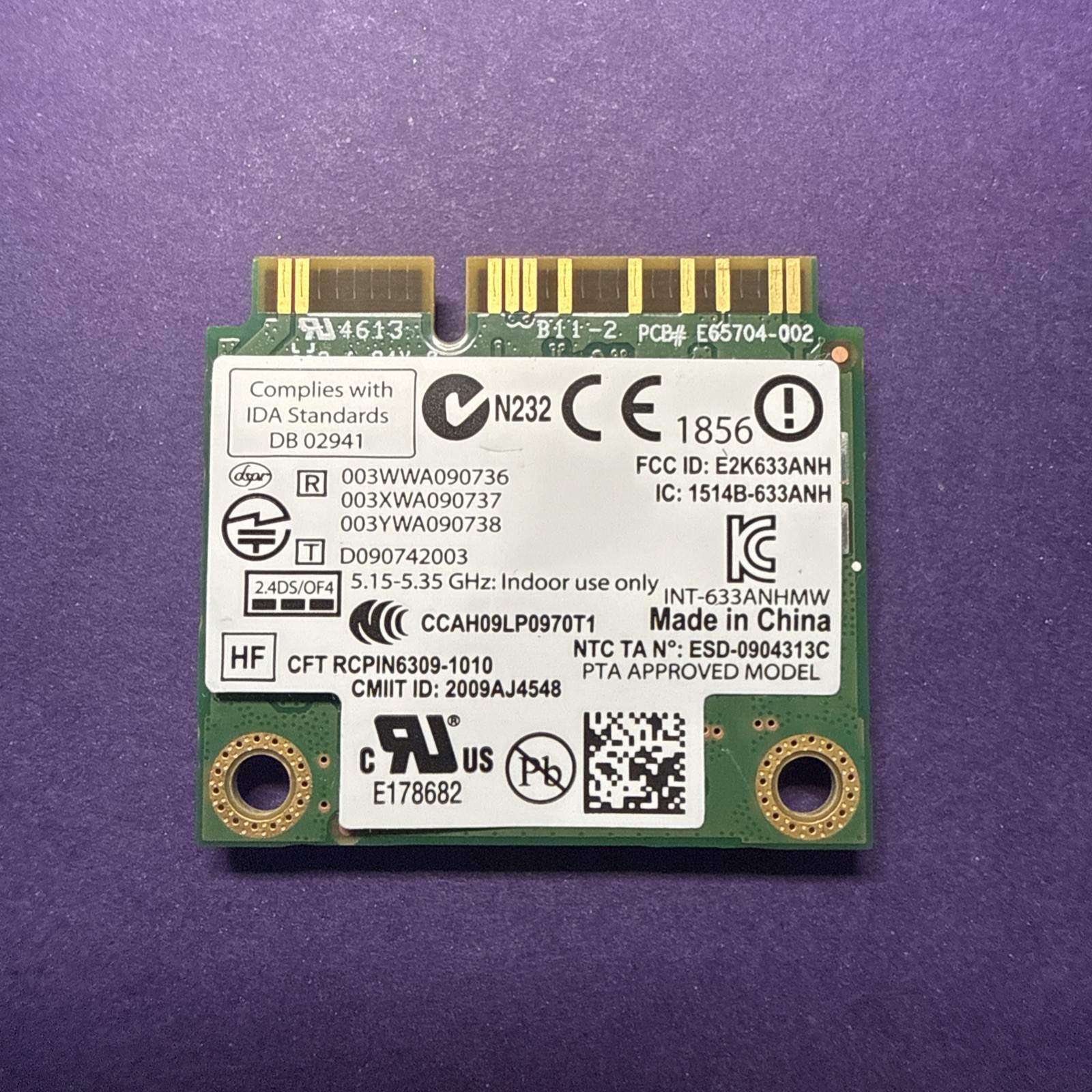 Intel Centrino Ultimate-N 6300 Dual Band Wi-Fi Half Mini PCIe 633ANHMW 450Mbps