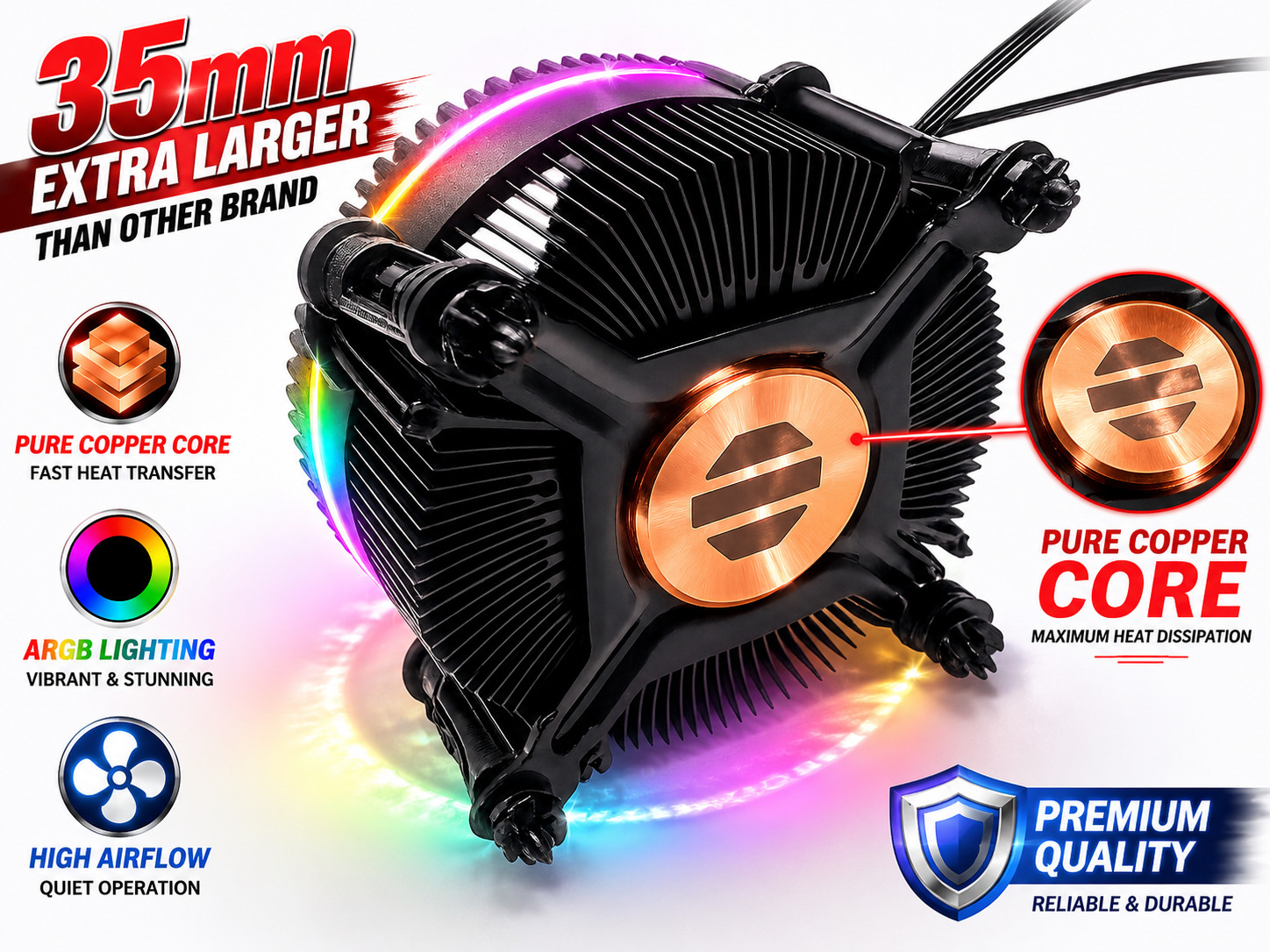 CoolerOne 125W TDP Premium ARGB LGA1700 CPU Cooler 35mm Big Copper Core Heatsink