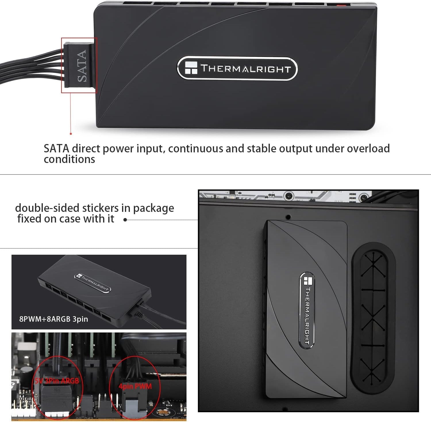 ARGB Fan HUB Controller Support 8 Groups of Fans, 8-Port 4 Pin PC Fan Control…