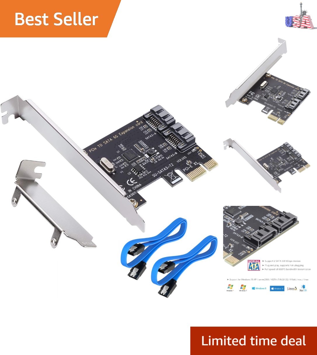 PCIe 2 Port SATA Controller Card for Efficient Data Transfer & Storage Addition