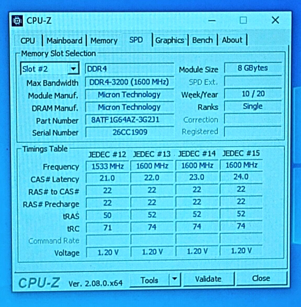 MTA8ATF1G64AZ-3G2J1 Micron 8GB DDR4 Non ECC PC4-25600 3200MHz 1Rx8 Desktop RAM