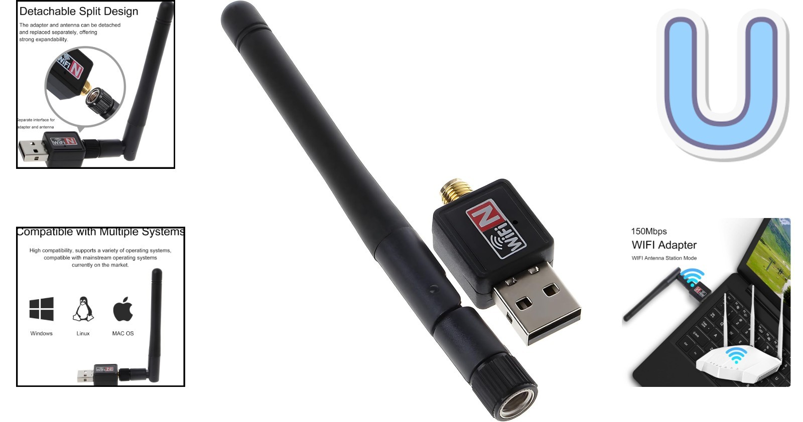 150Mbps Wireless Network Card – Compact USB Adapter with Omnidirectional Antenna