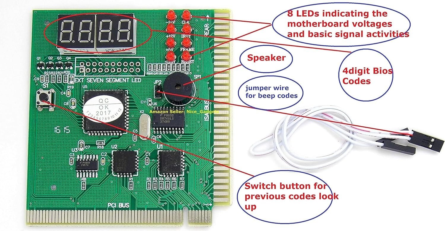PC Computer PSU and Motherboard Tester Tool PCI & ISA SDRAM Post Card Diagno…