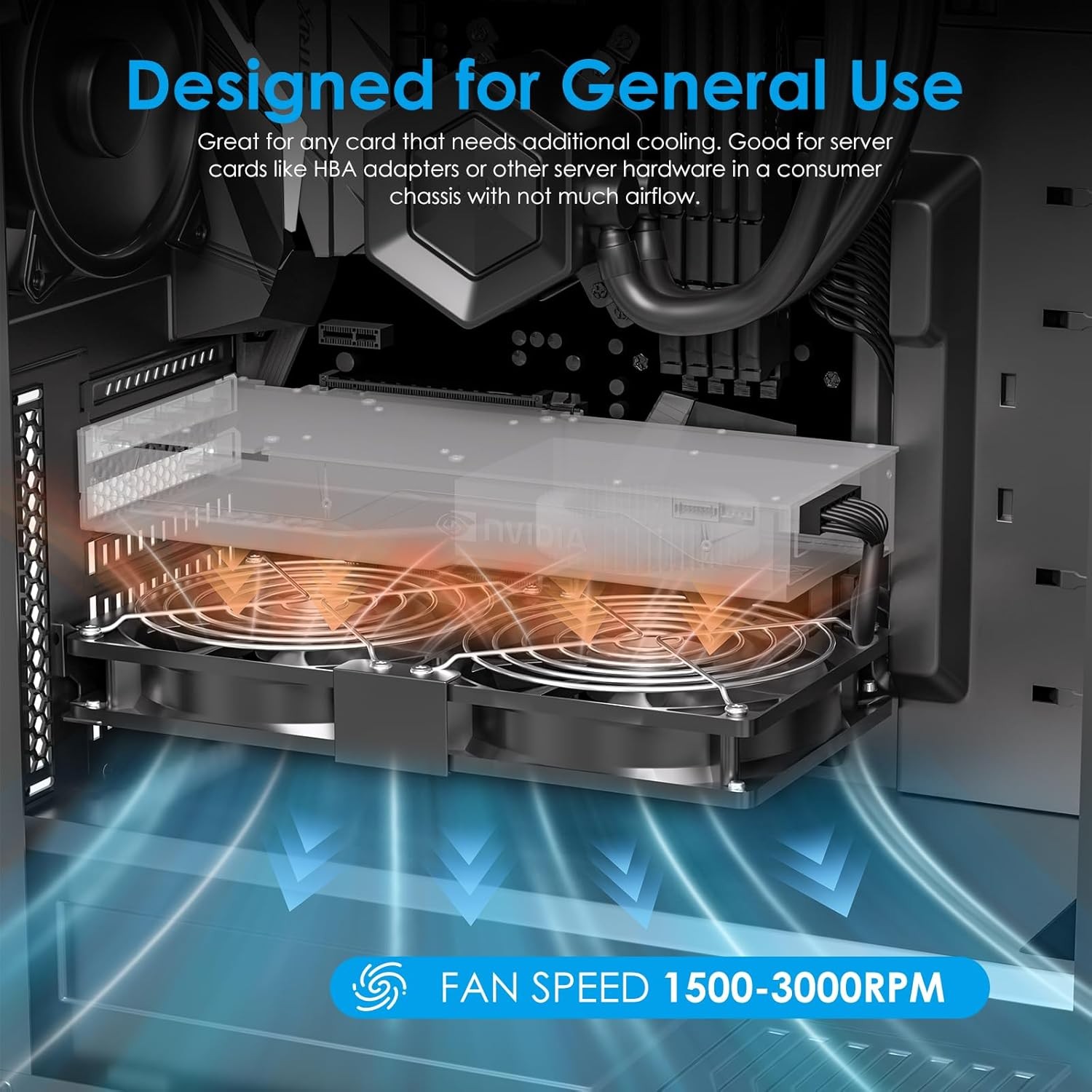 Reversible Dual 92mm PCI Slot Fan, USB Powered with Speed Adjustment, Cooling fo