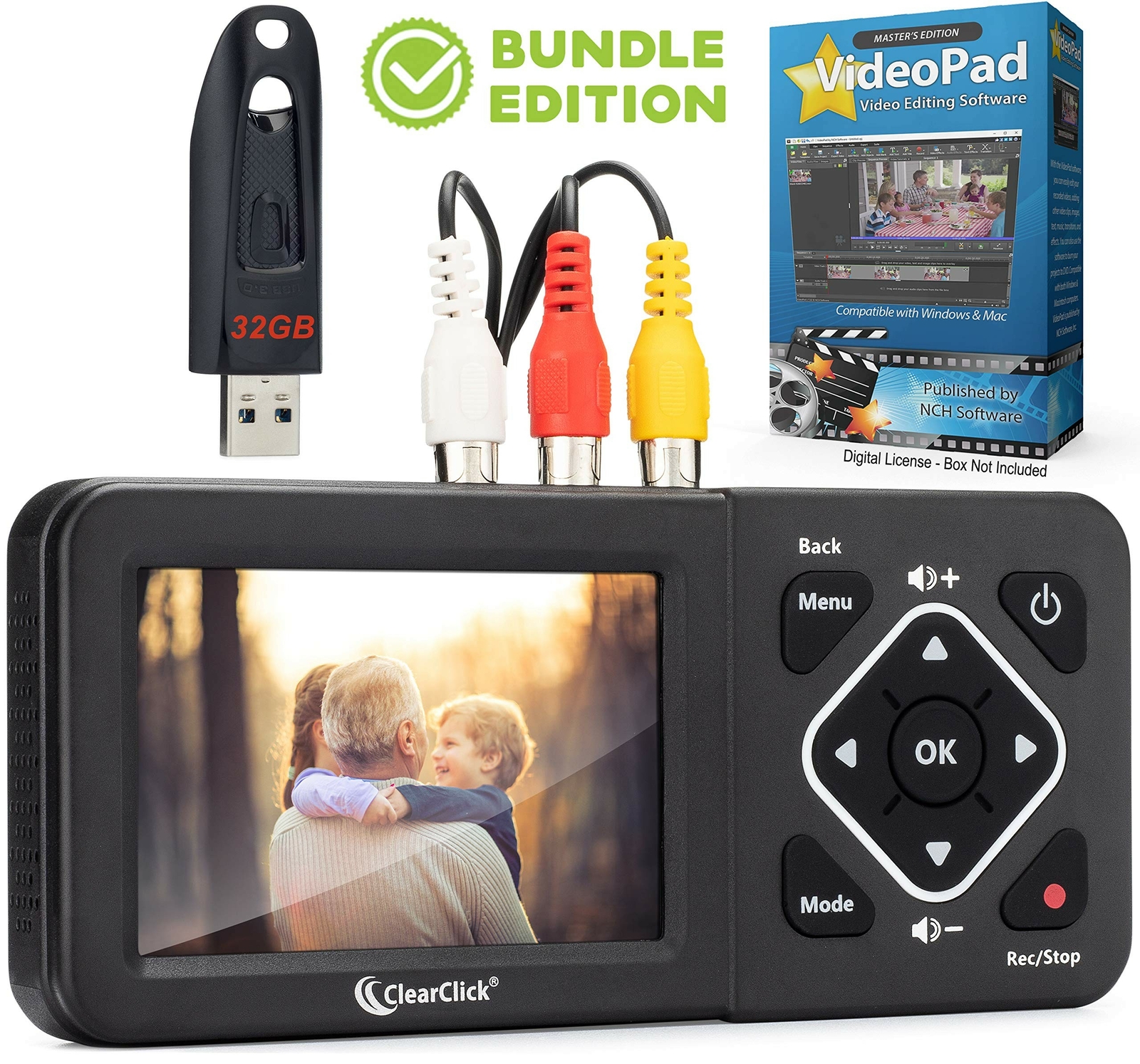 ClearClick Video to Digital Converter 2.0 Second Gen VHS Camcorder Tapes Bundle