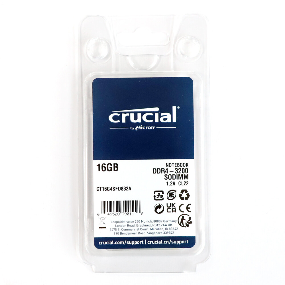 Crucial DDR4 16GB 3200MHz PC4-25600 SODIMM Laptop Memory 260-pin CT16G4SFD832A