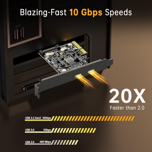 10Gbps PCIE USB C 3.2 Gen 2 Card, 2-Port PCle to USB C 2 UBS C Port Black