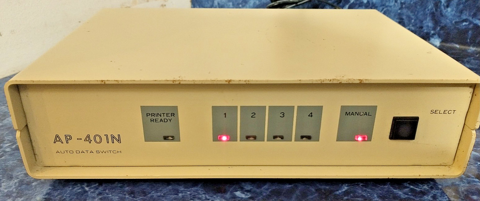 AP-401N Auto Data Switch DB25 Parallel Printer Switch Box w 9V Power Tested