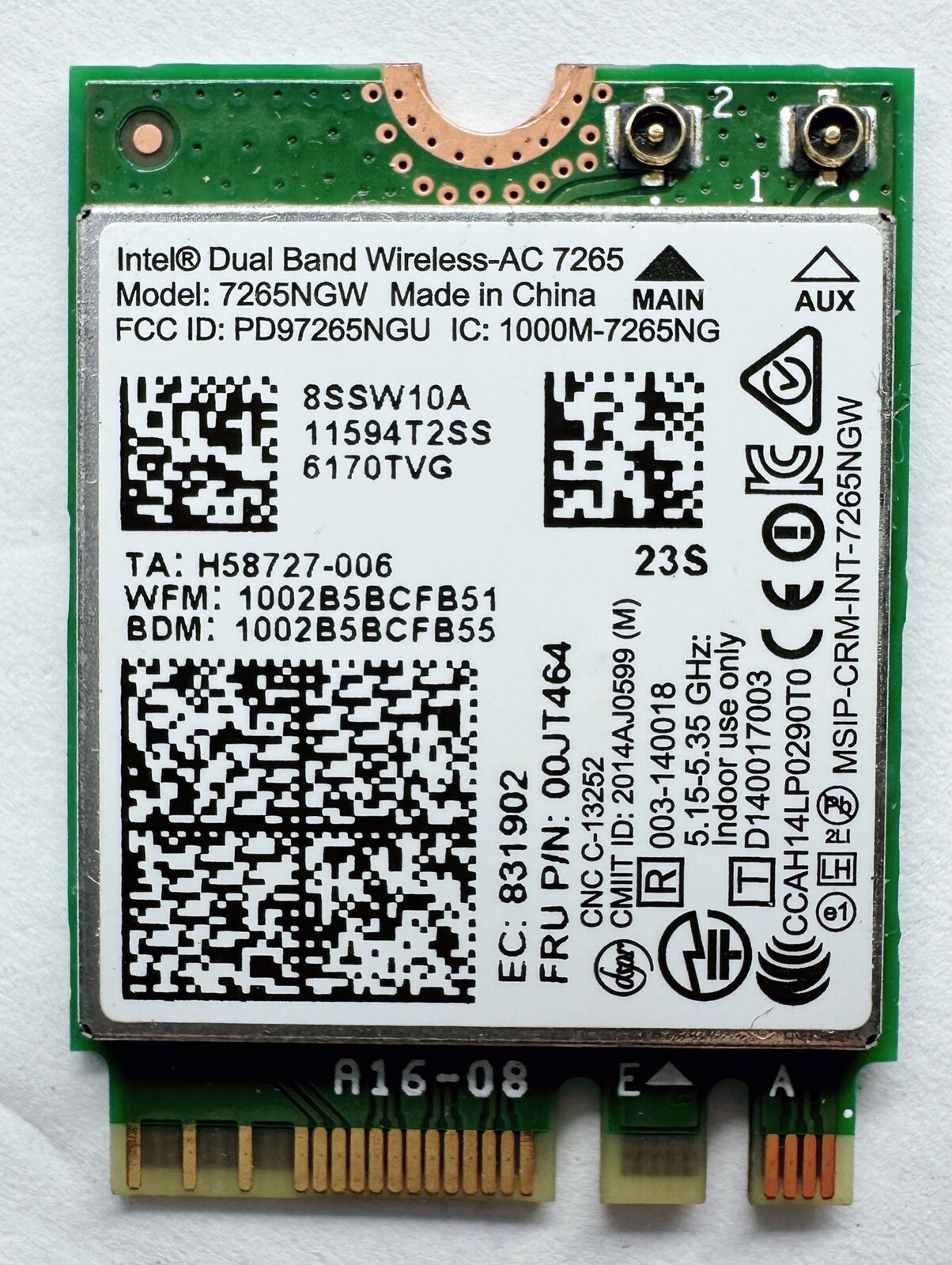 7265NGW Intel Wireless-AC 7265 802.11ac 867M NGFF Dual Band Wifi+ BT 4.0 Card