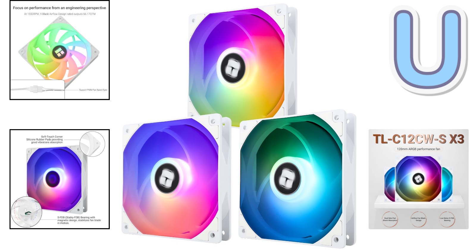 TL-C12CW-S X3 Series – 120mm Silent RGB Fans, 25.6 dBA, 3 Pack, High Airflow