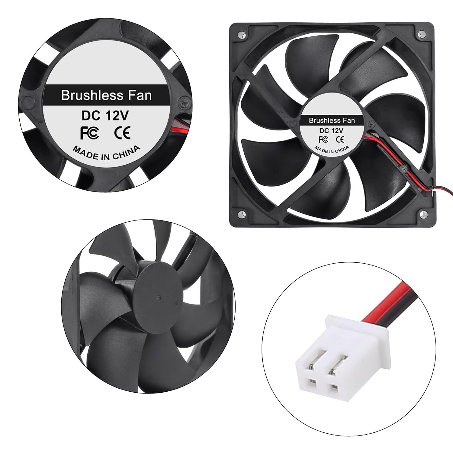 2Pcs 12025 120Mm X 25Mm 12V 5 Inch Dual Ball Bearings Brushless Fan 2Pin DC Cool