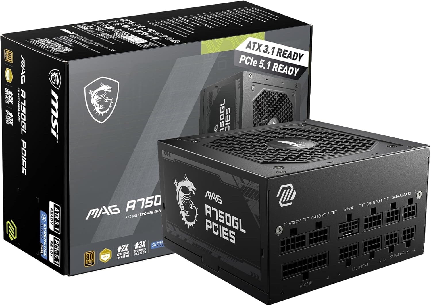 MSI – MAG A750GL PCIE5, Fully Modular Compact 750W Power Supply – NEW SEALED