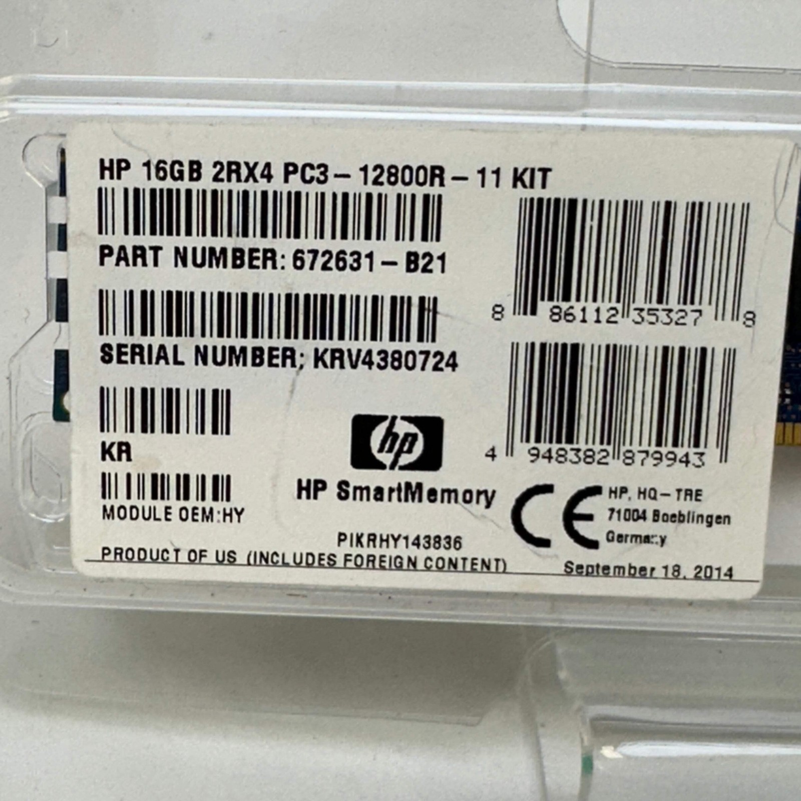 New HP PC3-12800R-11 8GB (1x8GB) RAM DDR3 1066MHz 672631-B21