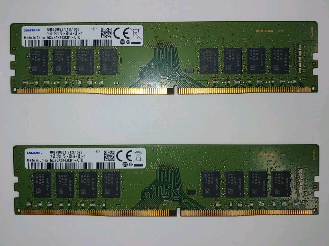 2 Sticks 16GB (32GB) 2RX8 PC4-2666V-UB1-11 Desktop RAM Samsung Non-ECC