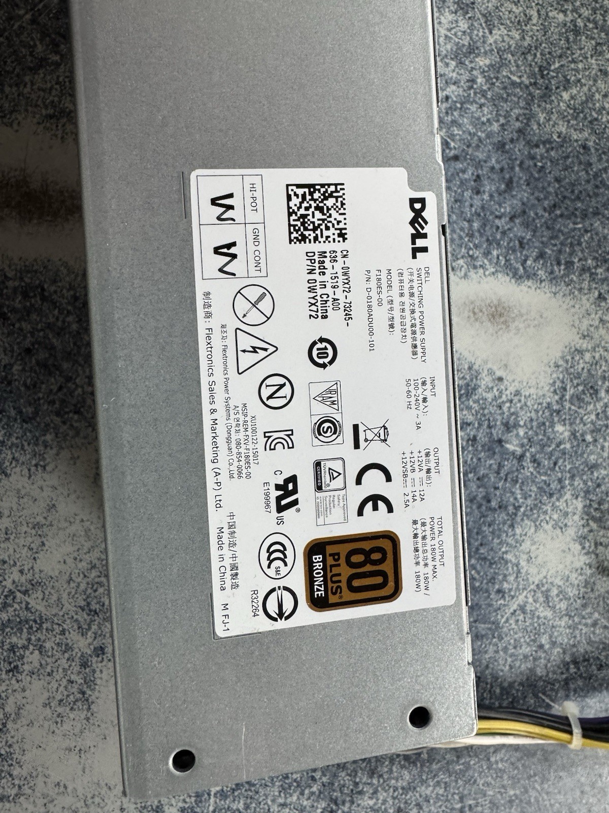 180 WATT Dell 3040 5040 7040 7050 180W Power Supply 04R1KT 081VD0 0RWMNY WYX72