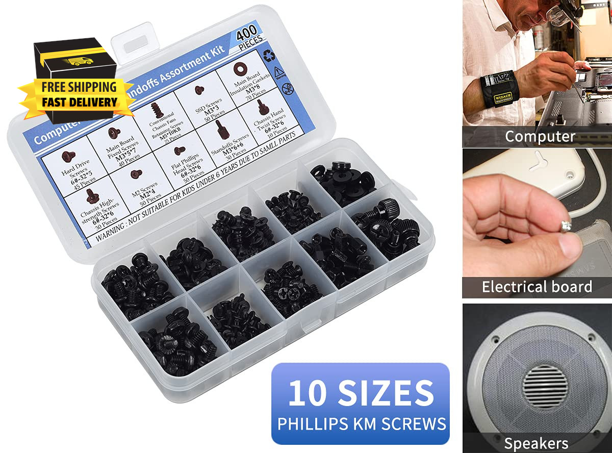 400PCS Computer Screws Motherboard Standoffs Assortment Kit for Universal Mother