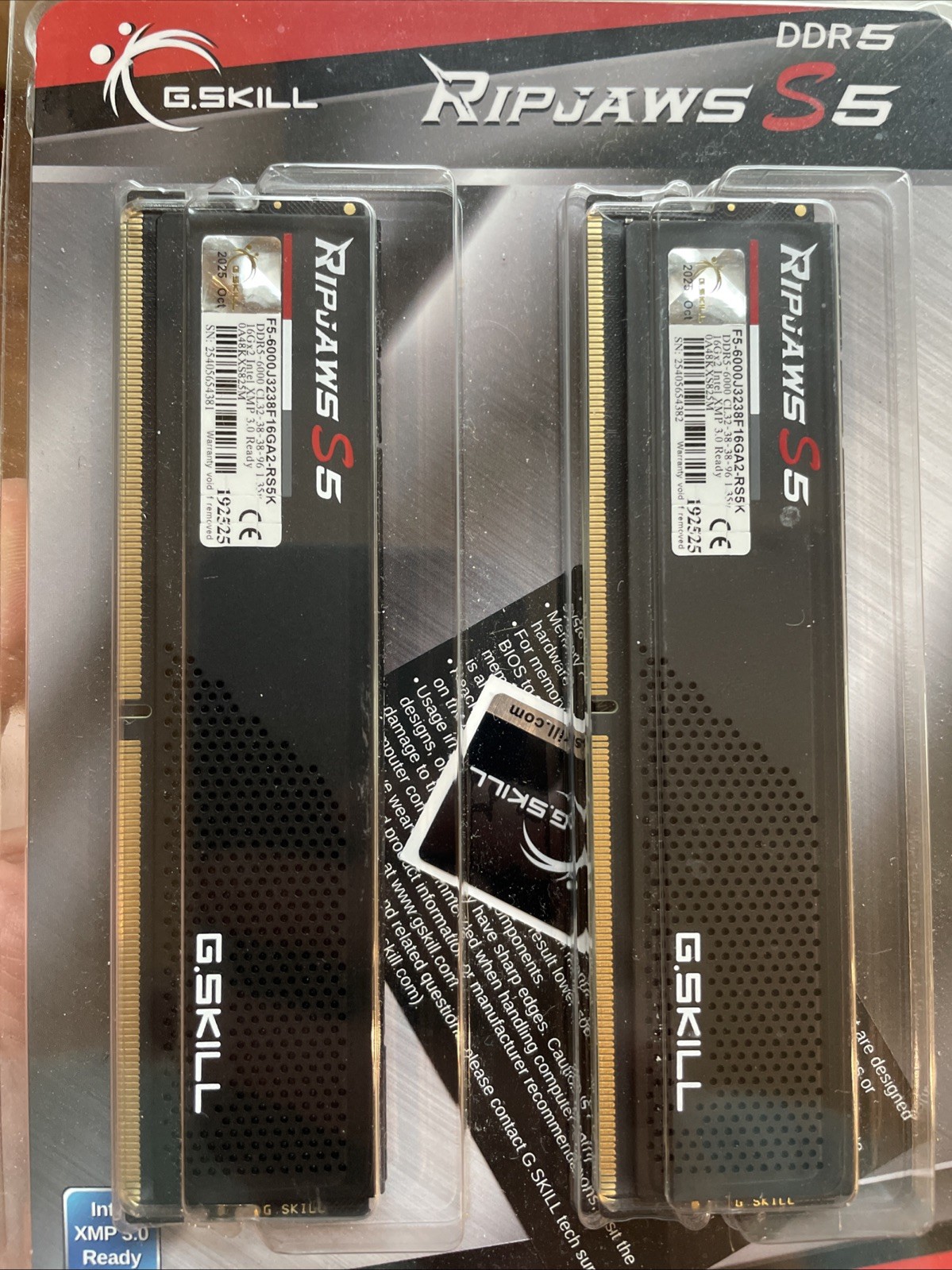 G.SKILL Ripjaws S5 Series DDR5 RAM (Intel XMP 3.0) 32GB (2x16GB) 6000MT/s CL32