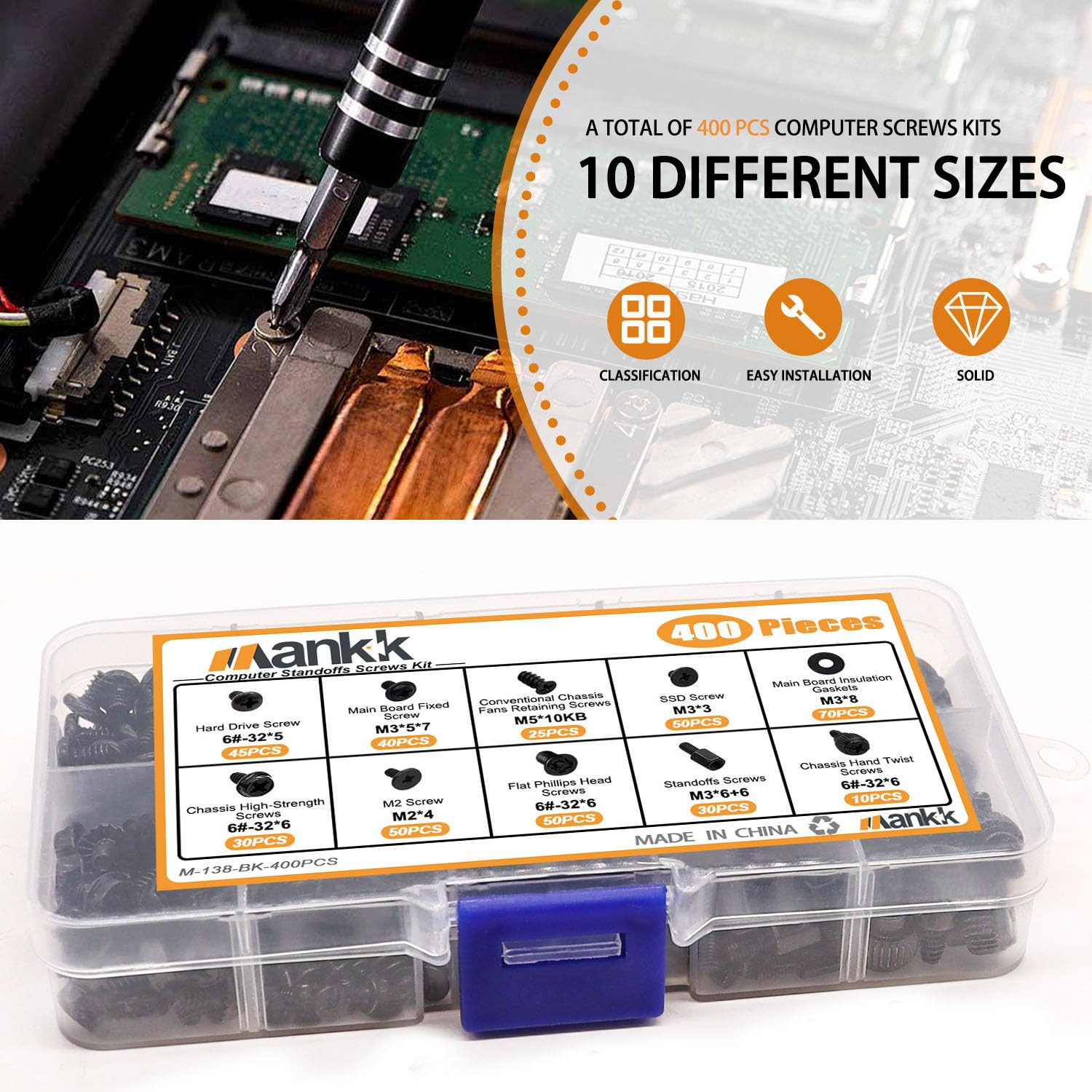 400PCS Computer Screws Motherboard Standoffs, PC Case, Fan, SSD, CD-ROM Screws f