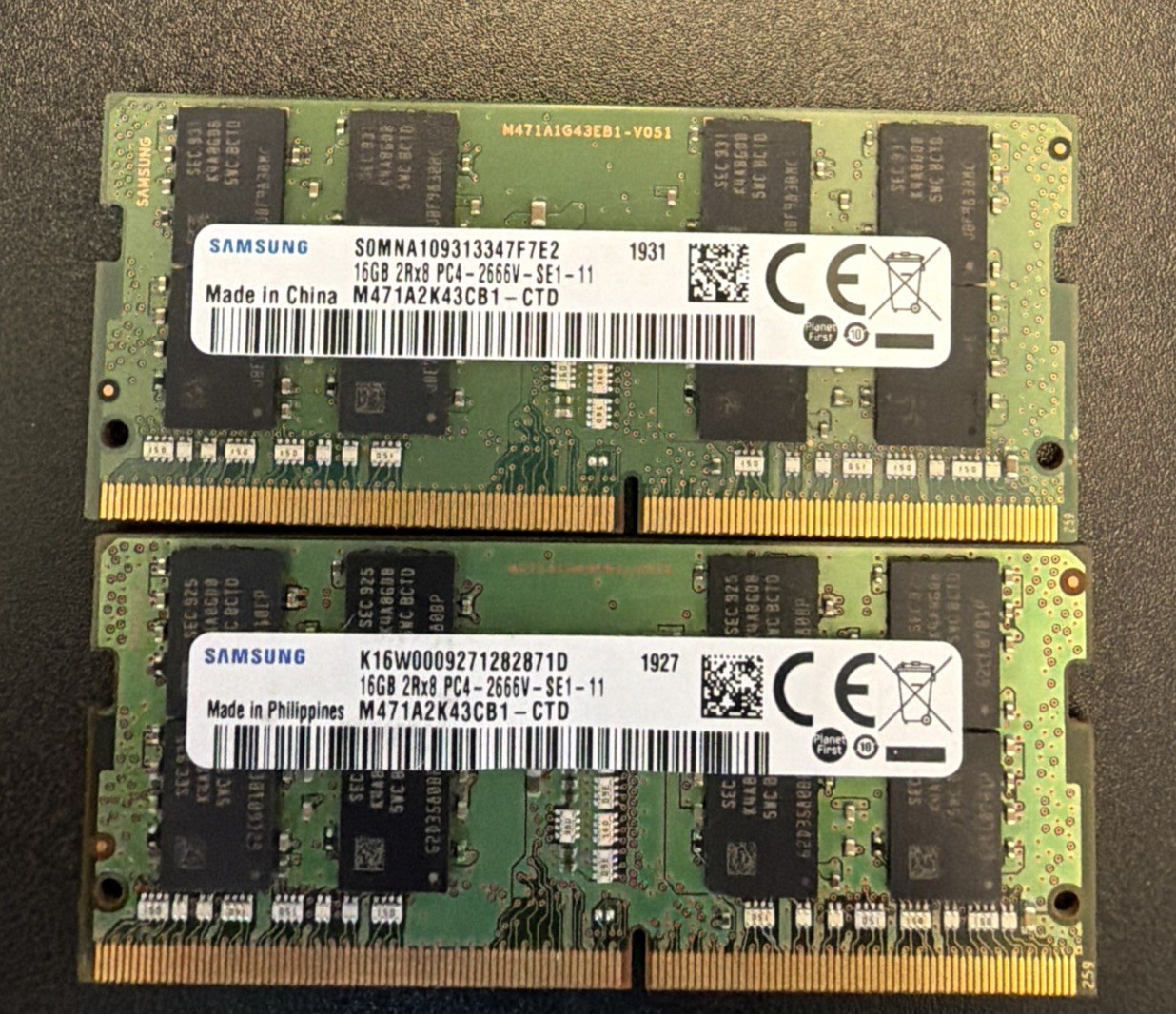 SAMSUNG 32 GB DDR 4 Laptop Ram – 2 X 16GB 2RX8 PC4-2666V-SE1-11-M471A2K43CB1-CTD