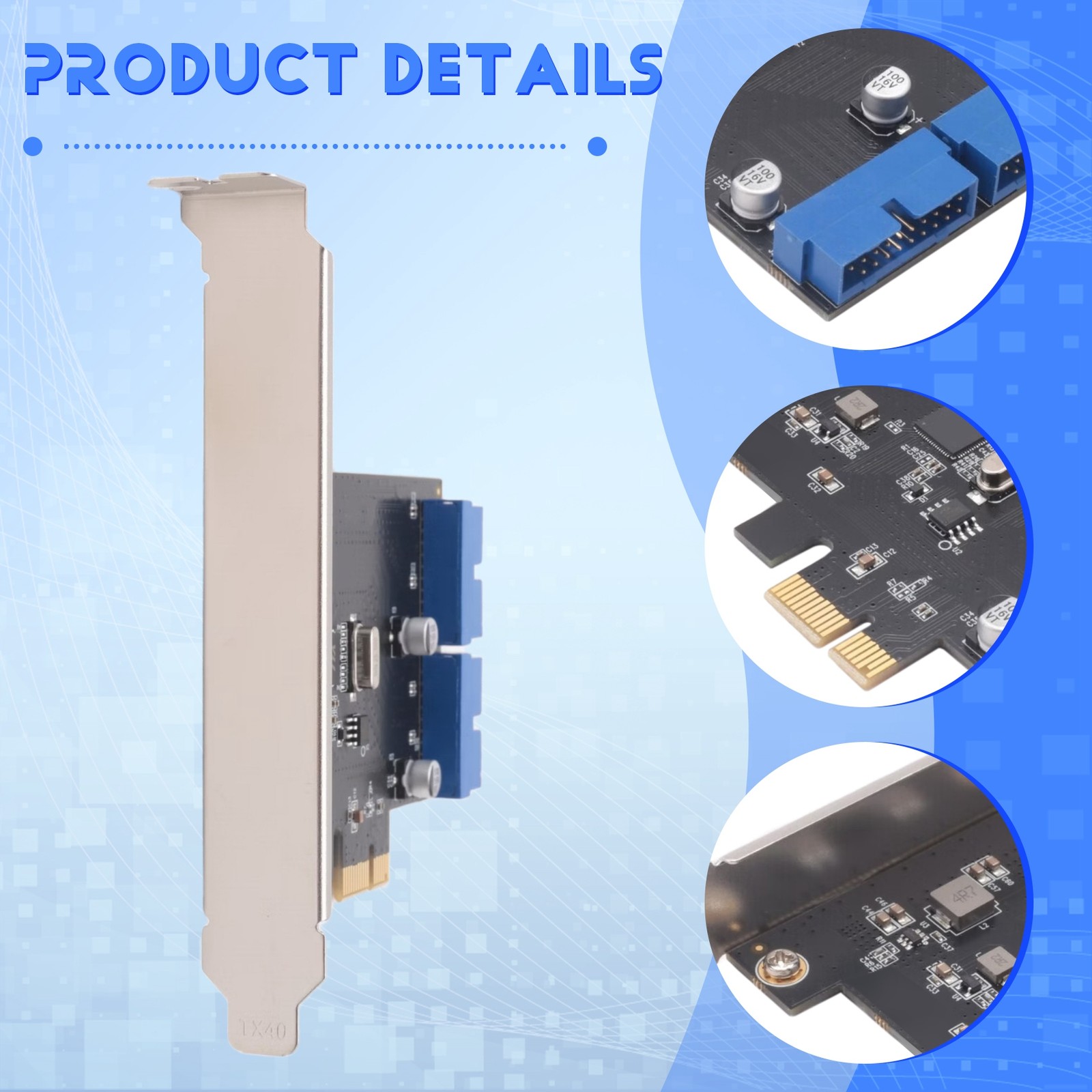 PCI Express USB 3.0 19 Pin Expansion Card PCIE 1X to 2 Ports USB 3 19 Pin1528