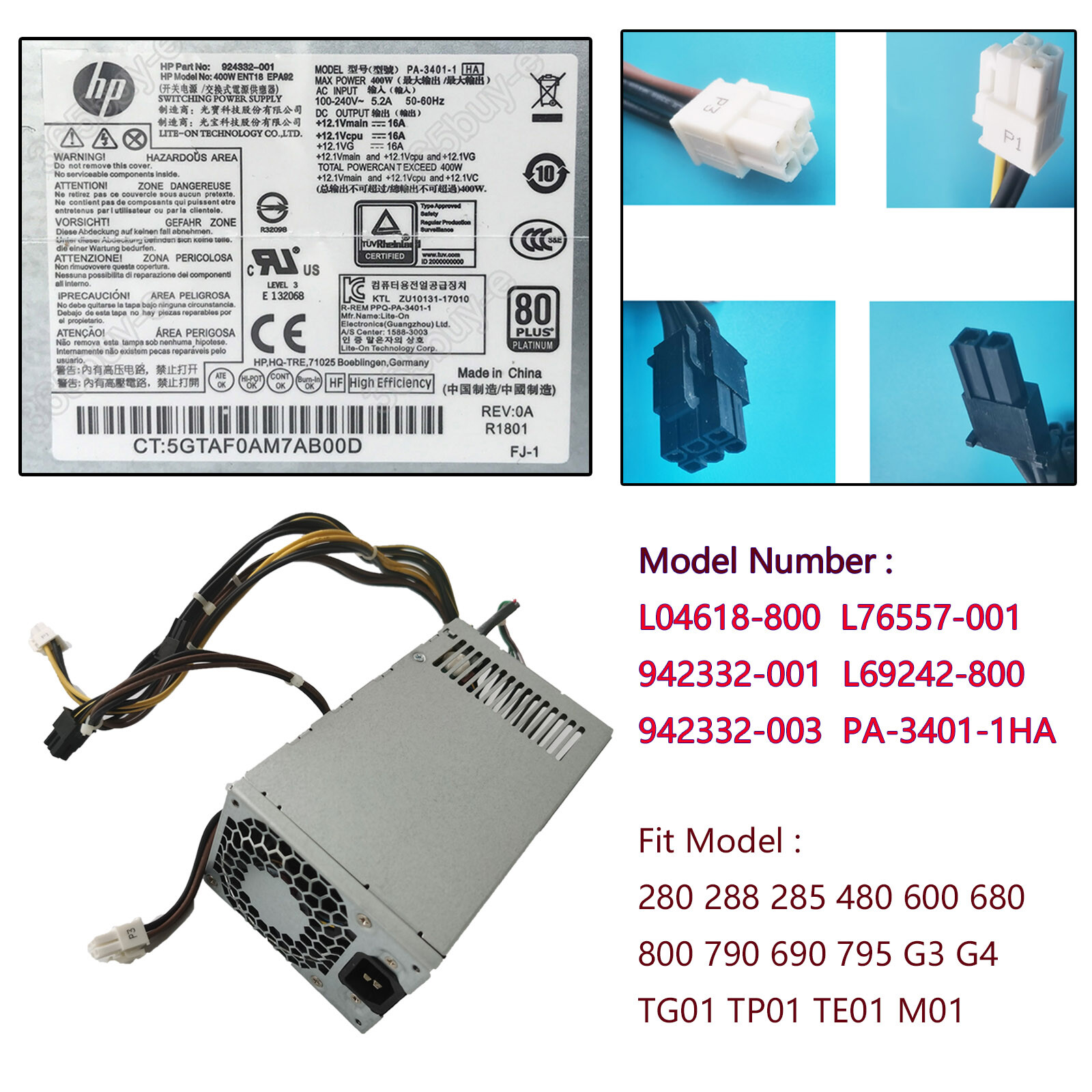 New For HP Power Supply 942332-001 400W 280 288 285 480 600 680 800 790 G3 G4 US