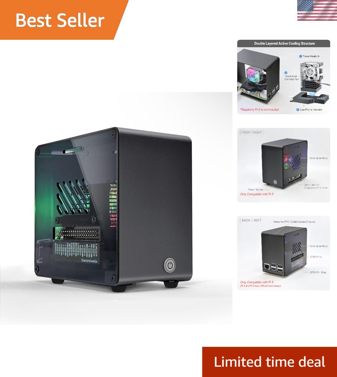 Compact Aluminum Tower Case for Raspberry Pi 5 with RGB Fan – Lightweight Design