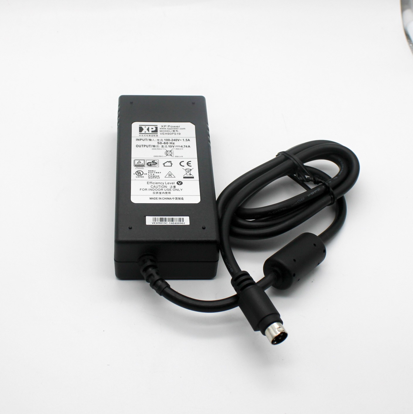 XP Power VEH90PS19 AC-DC Desktop Mount Enclosed 90W 19V 4.74A Power Supply