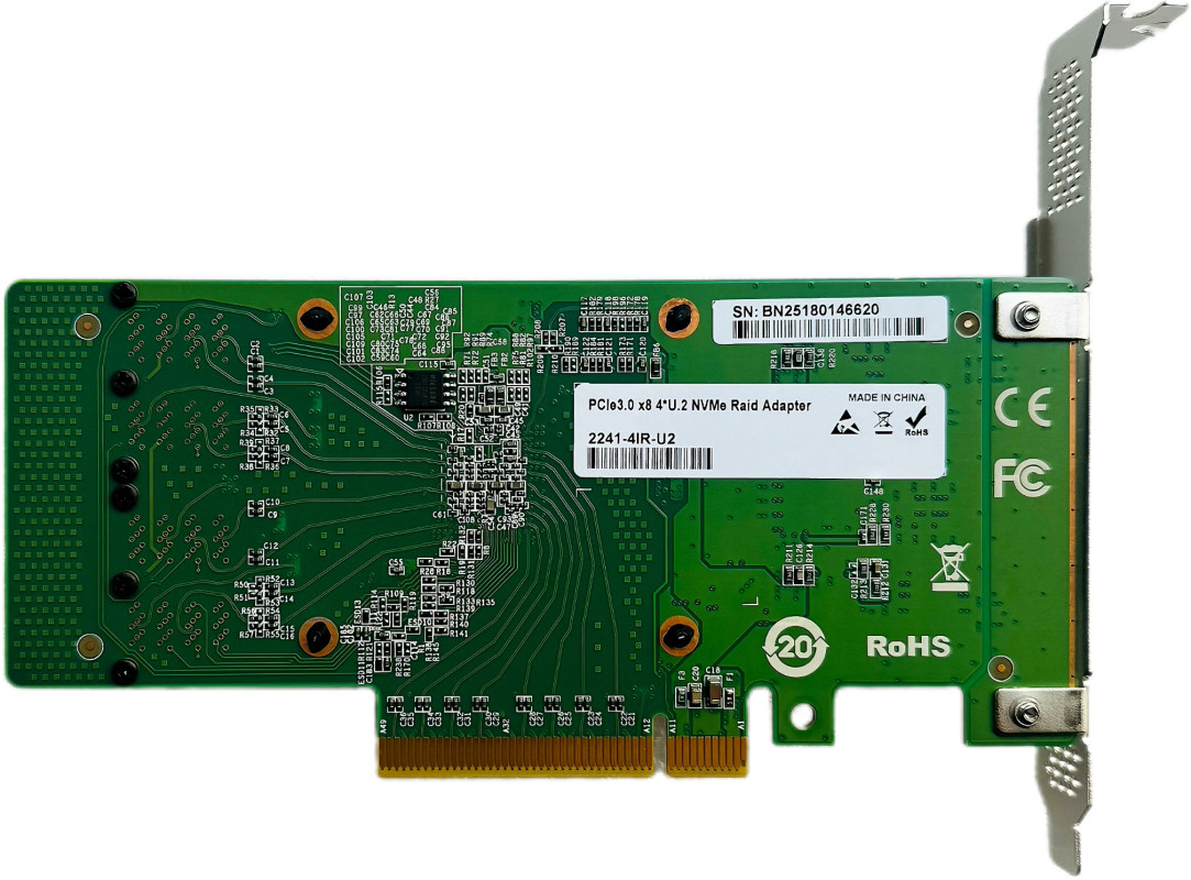 PCIe 3.0 X8 to 4 Ports Built-in U.2 NVMe Array Card  Supports RAID 0, RAID 1,