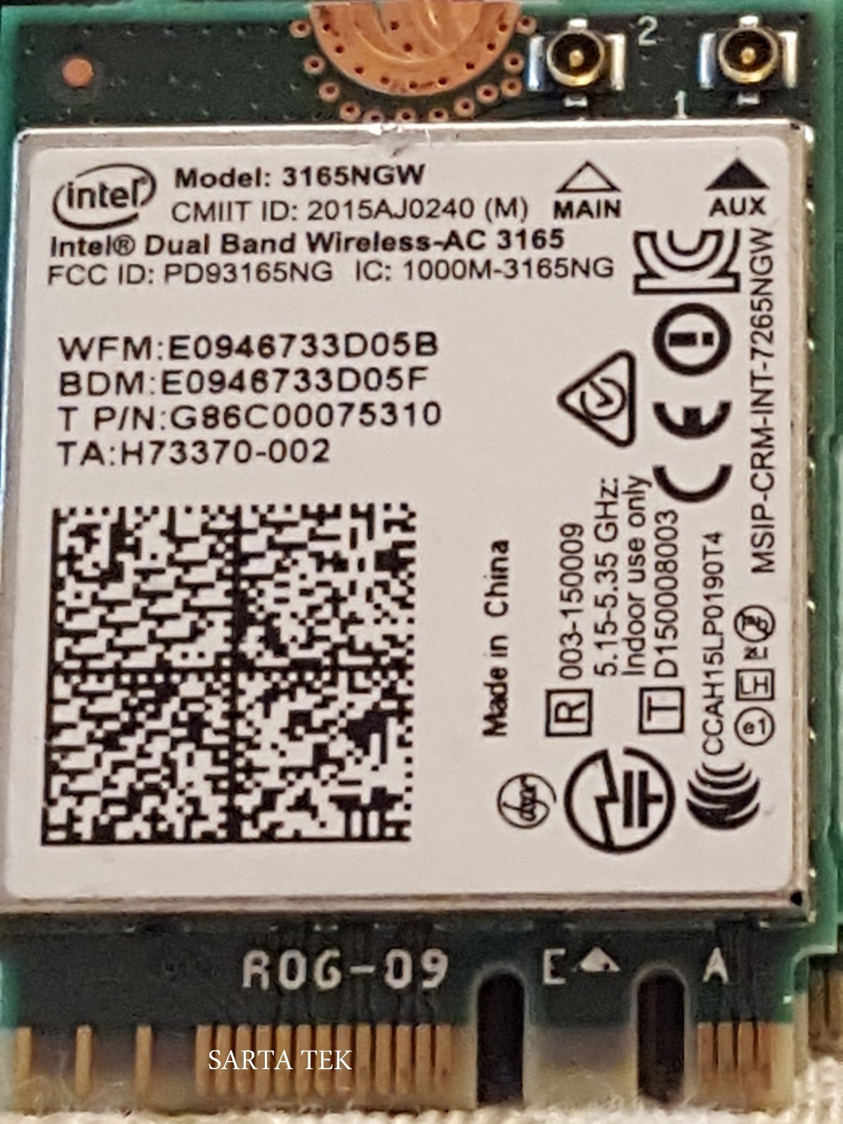New Toshiba P/N G86C00075310 Wireless-AC 3165 3165NGW abgn+ac BT PCIe NGFF