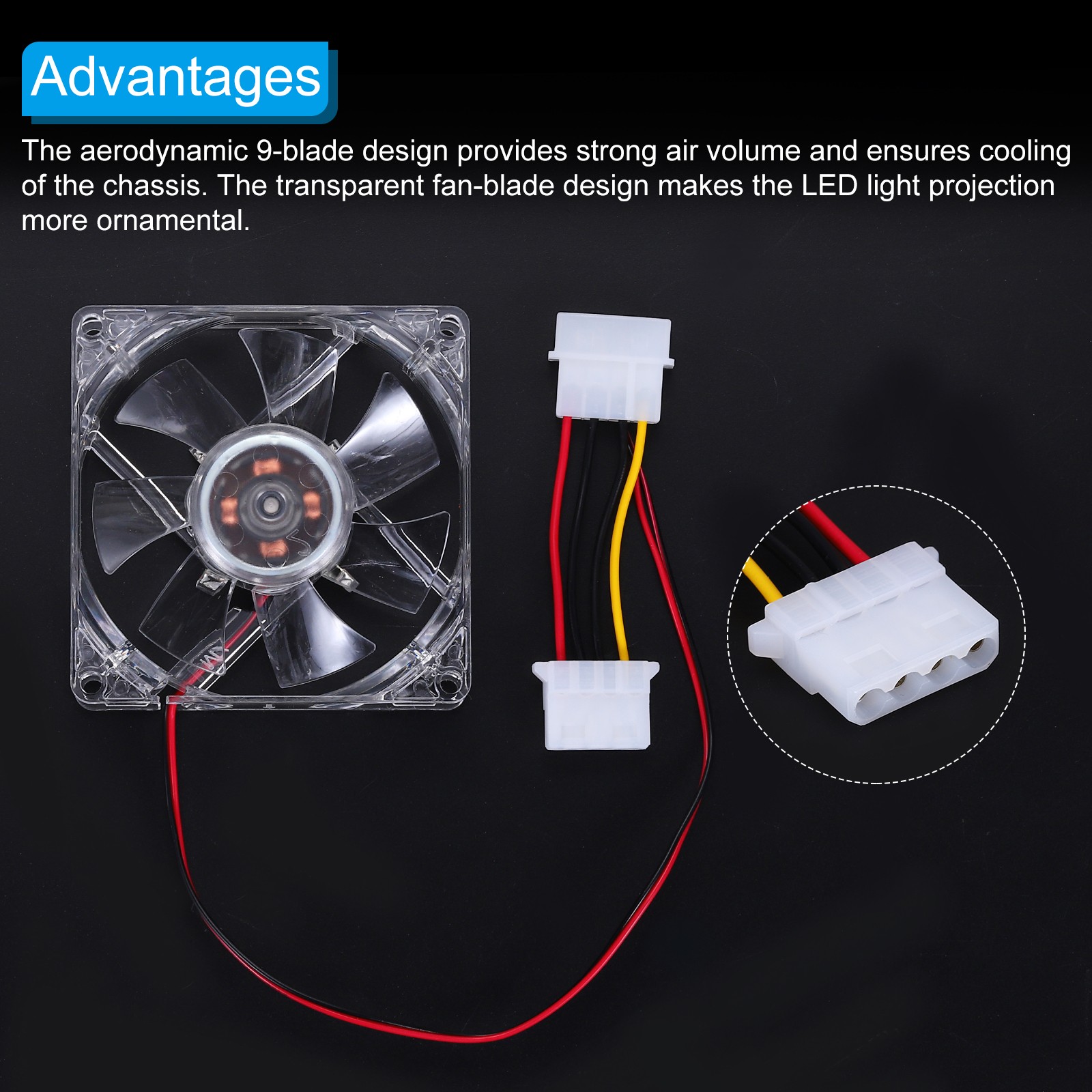 3Pcs Clear Computer Case Fan 1800RPM 80mm 4 Pin White 4 LED 12V with 12 Screws