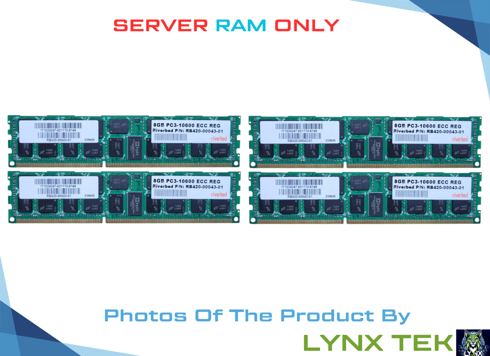 Lot of 4 Riverbed 8GB PC3 10600 RDIMM SDRAM RB420-00043-01