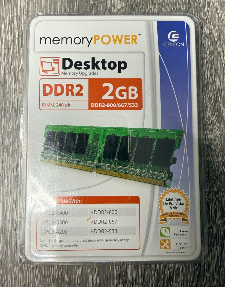 Centon Memory Power 2GB PC2-5300 Desktop RAM Memory DDR2 800/667/533