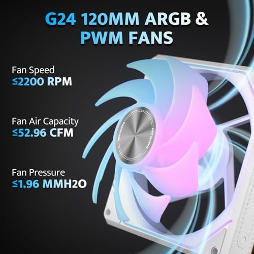G24 120MM Magnetic ARGB PC Case Fans – 3 Pack, Tool-Free G24 Forward White