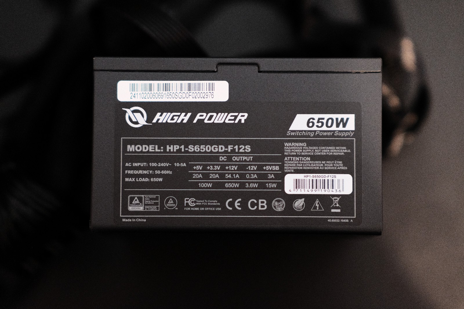 High Power HP1-S650GD-F12S 650W ATX Power Supply