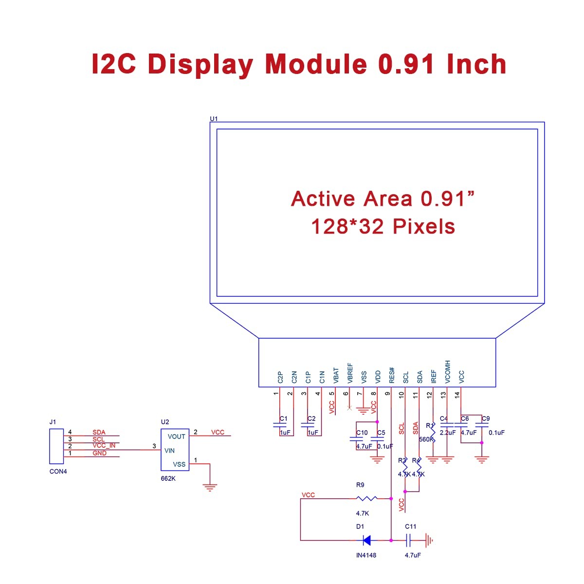 5 Pcs 0.91 Inch I2C OLED Display Module IIC OLED Screen DC 3.3V~5V Compatible…