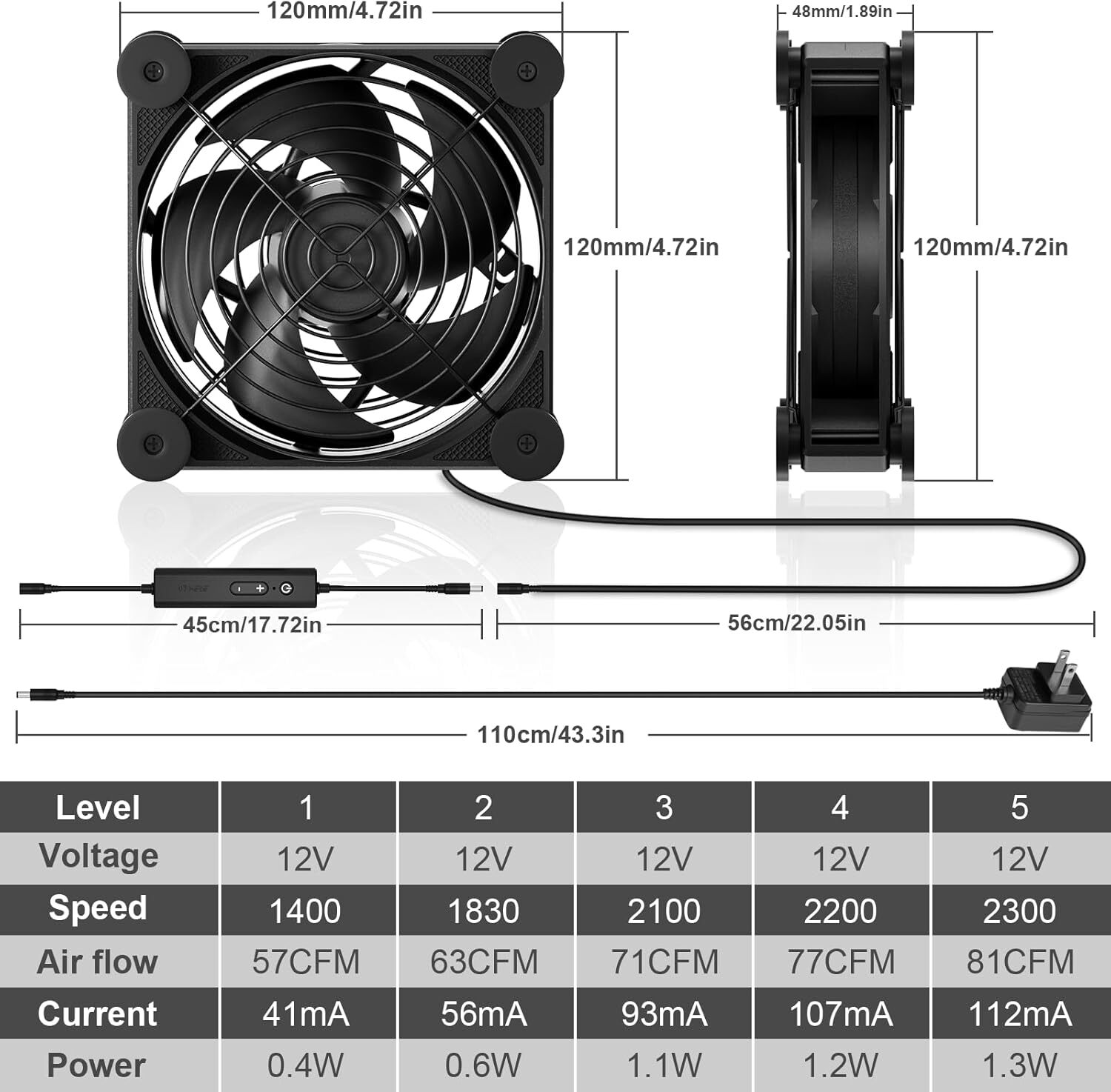 Big Airflow Computer Fan with AC Plug Cabinet Fan 100V 240V AC Power Supply