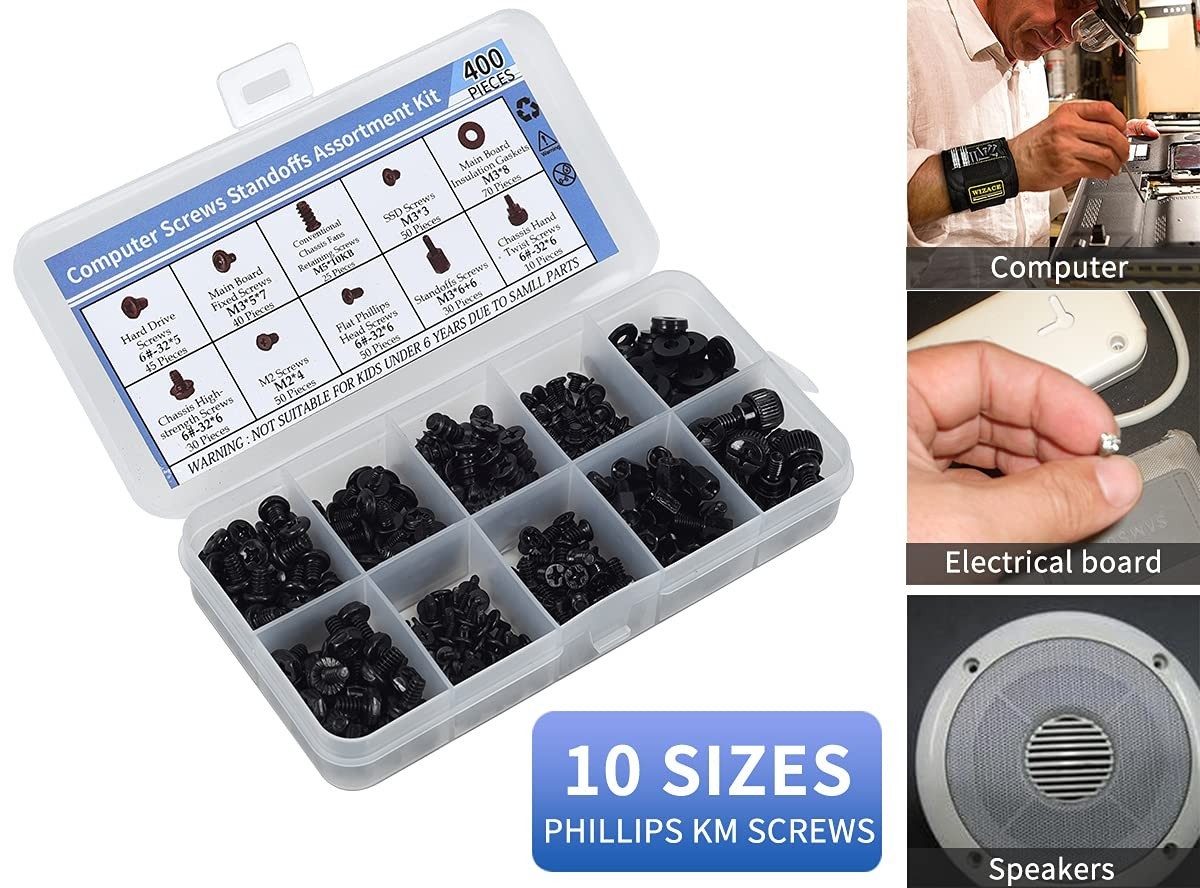 400PCS Computer Screws Motherboard Standoffs Assortment Kit for Universal Mot…