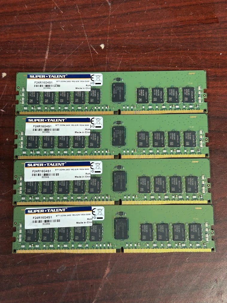 Lot of 4) Super Talent 16GB DDR4-2400 (64GB TOTAL) F24R16G4S1 RAM #95