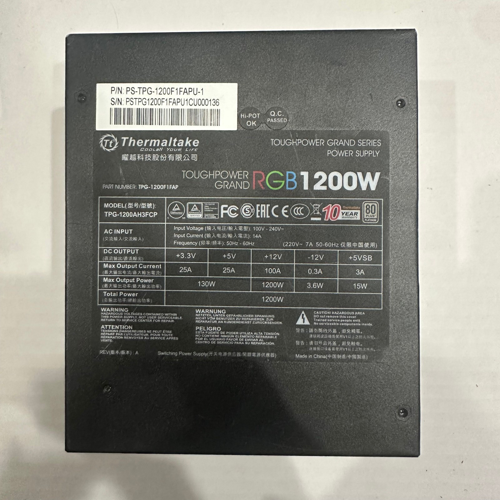 Thermaltake Toughpower Grand RGB 1200W 80+ Platinum Modular PSU UNIT ONLY