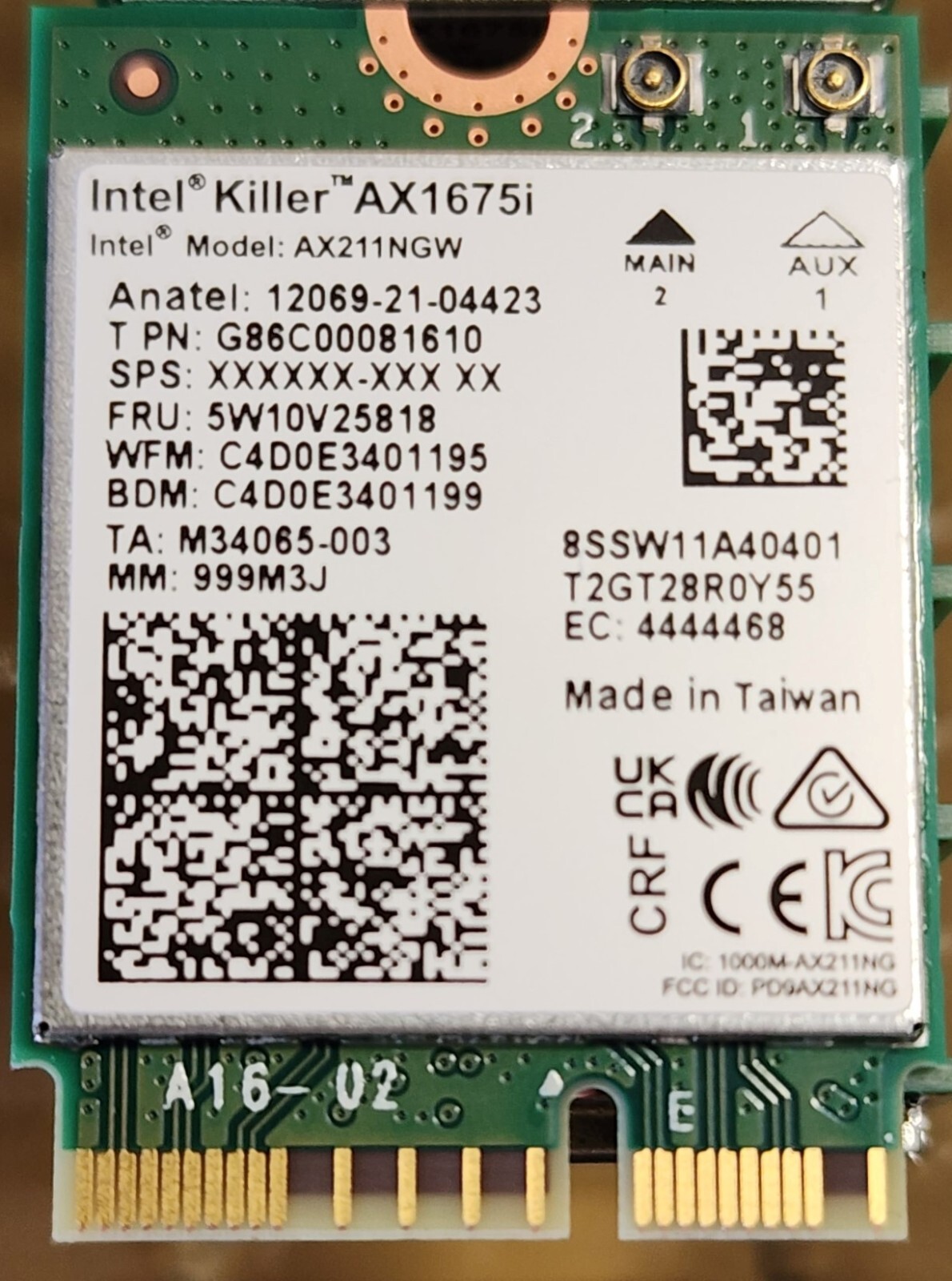 New Intel AX211 Killer 1675i Wi-Fi 6E with Bluetooth M.2 CNVio2
