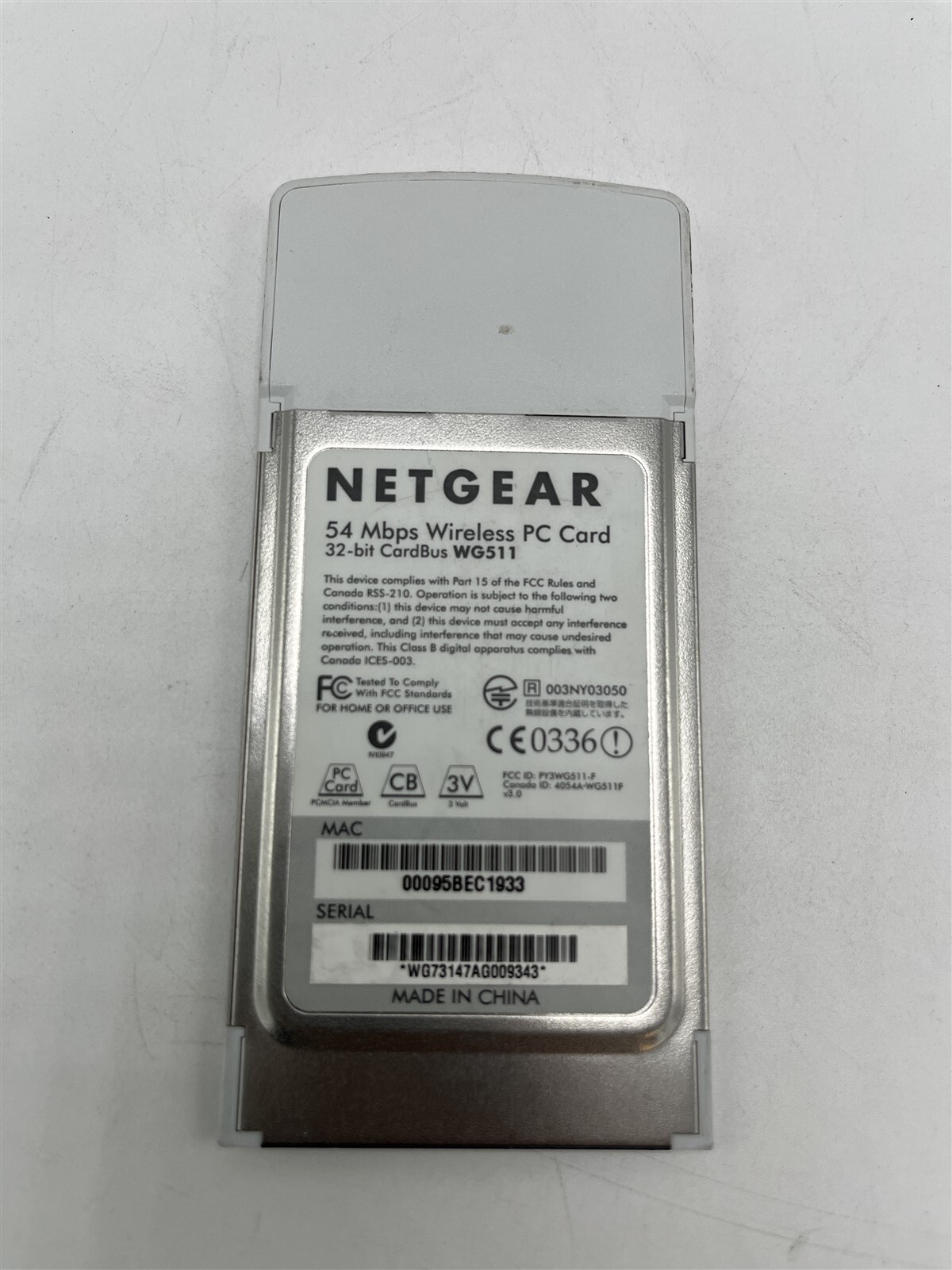 Wireless PC Card 32-bit CardBus WG511