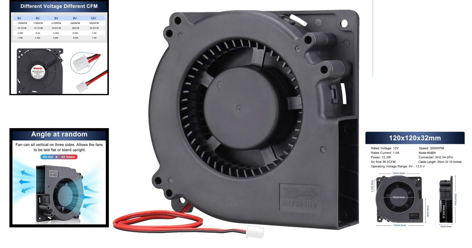 120mm x 32mm 12V High Airflow DC Brushless Blower Fan for Gaming & More