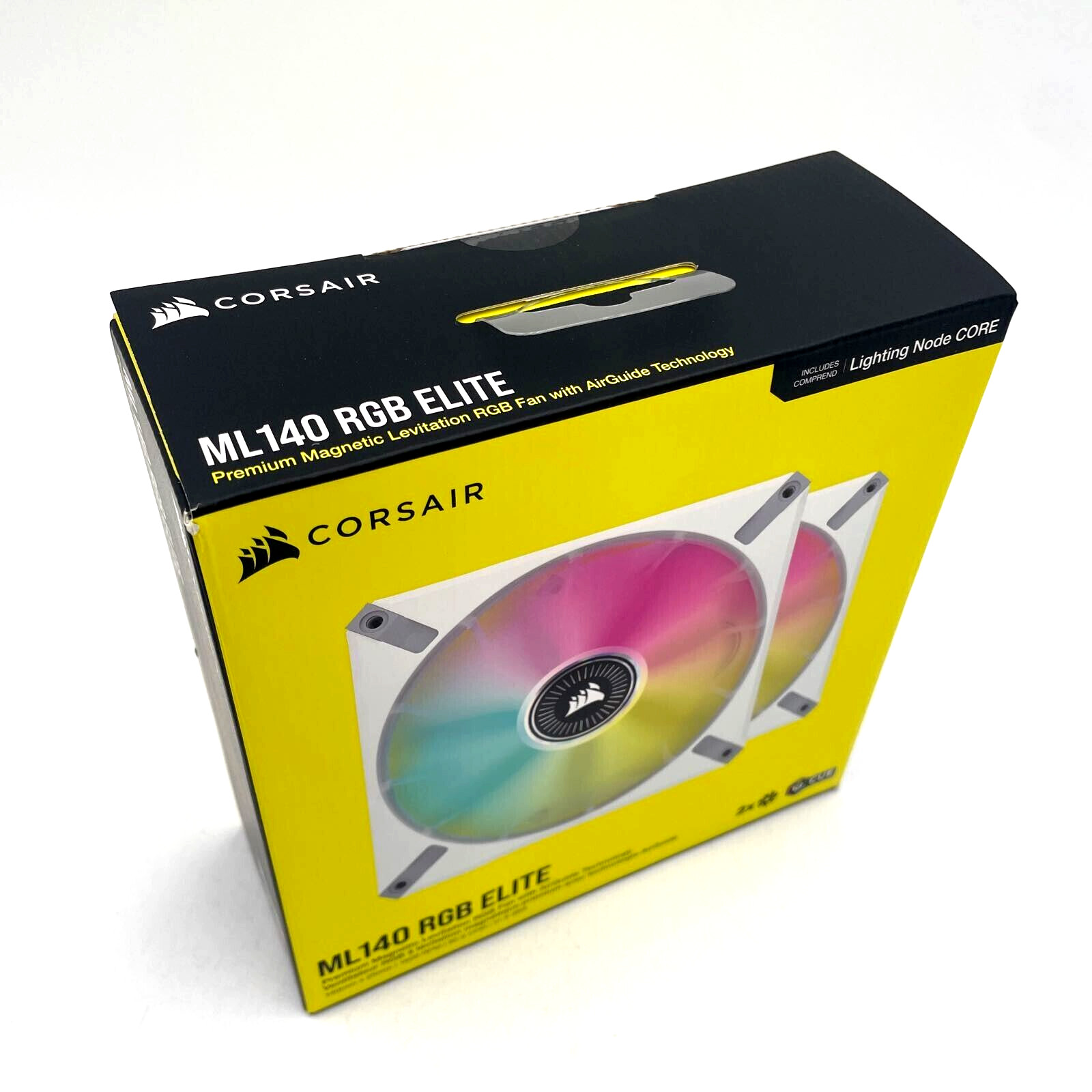 CORSAIR ML140 RGB Elite Fan 140mm with Lighting Node CORE (2-Pack) – White