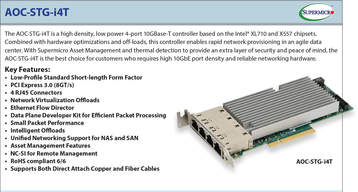 Supermicro AOC-STG-I4T 4-Ports 10GBase-T Ethernet Network Adapter