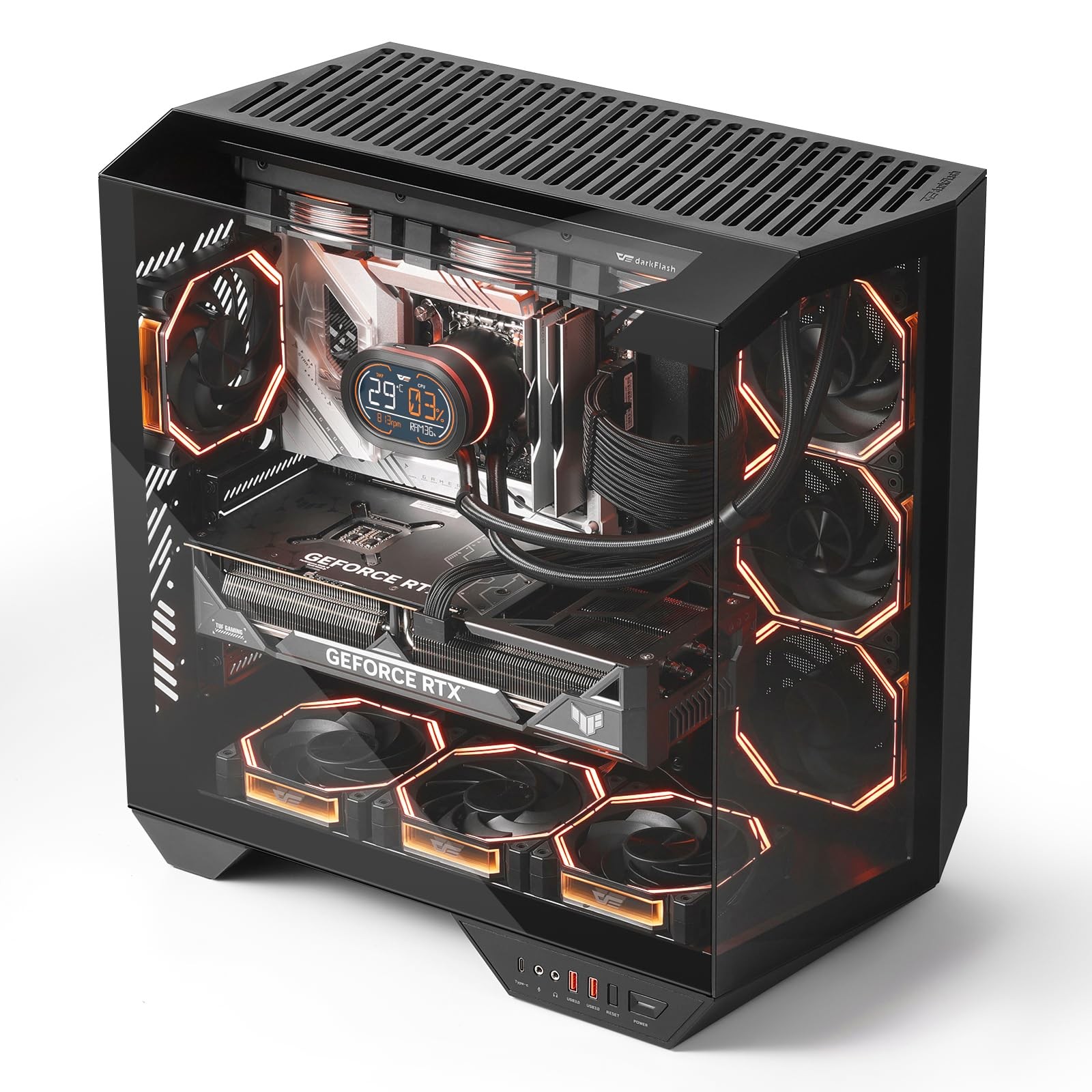 darkFlash Full-Tower ATX Gaming PC Case, Back Plug-i