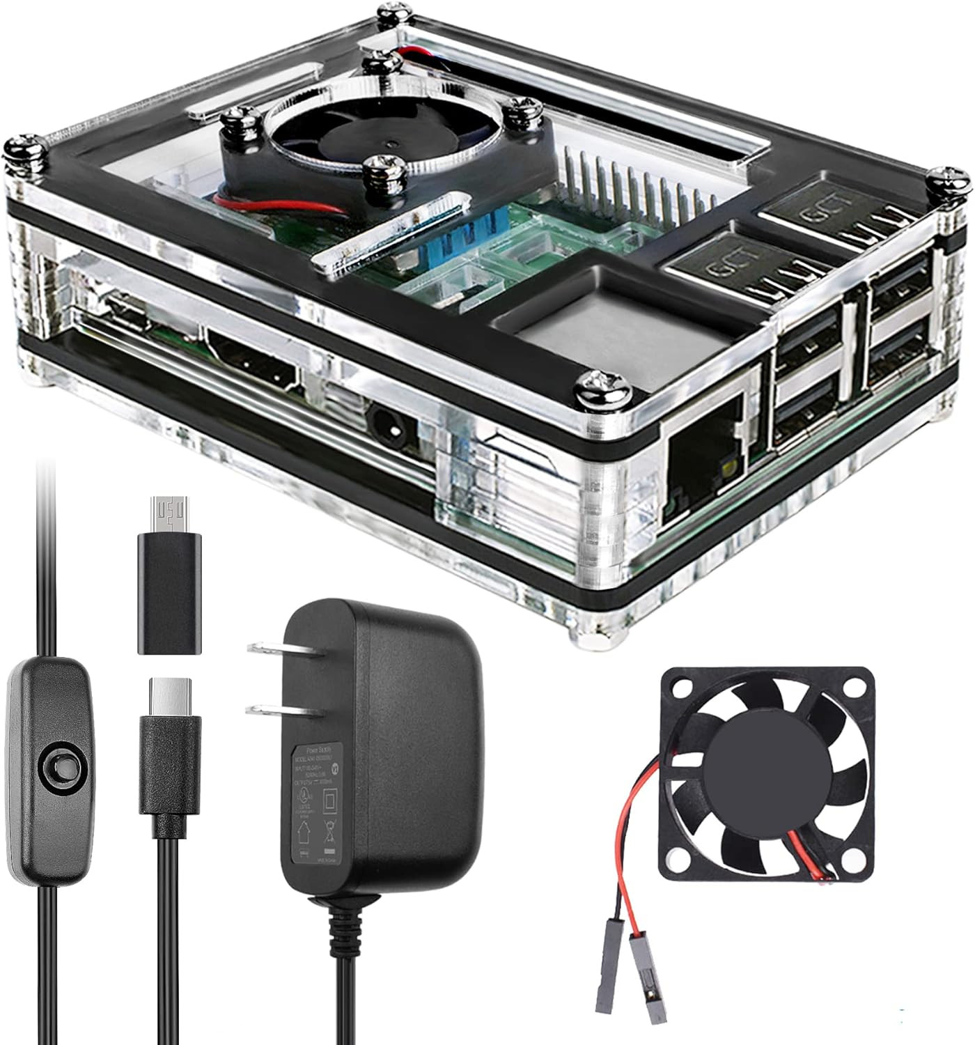 Miuzei Raspberry Pi 3 B+ Case with Fan Cooling Pi 3B Case with 3 Pcs Heat-Sinks