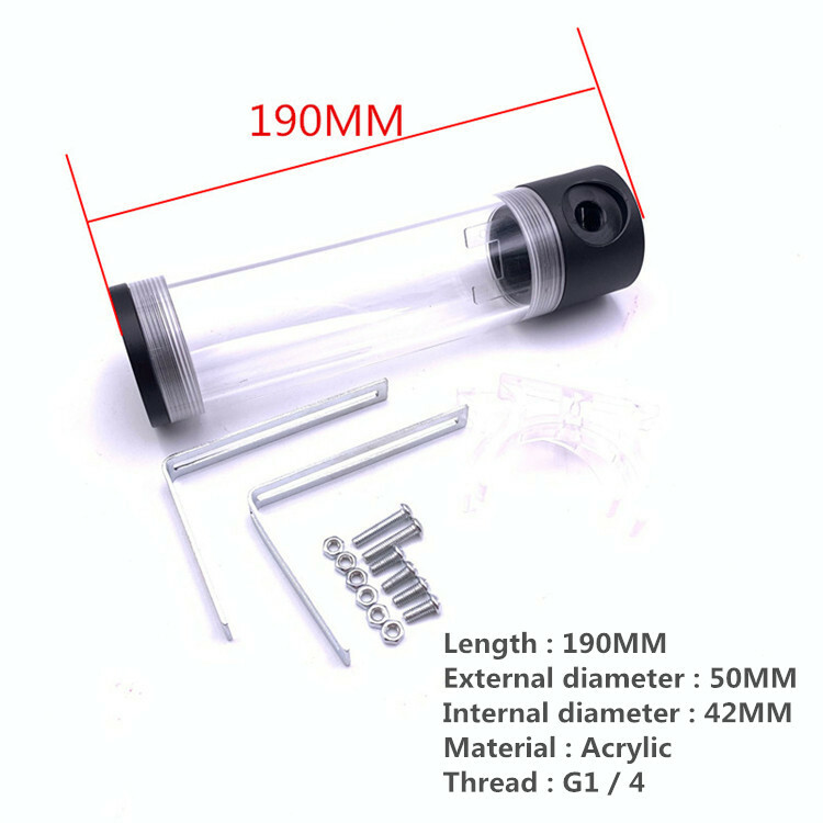 Computer water-cooled acrylic cylindrical water tank 190MM*50MM Side 4 holes