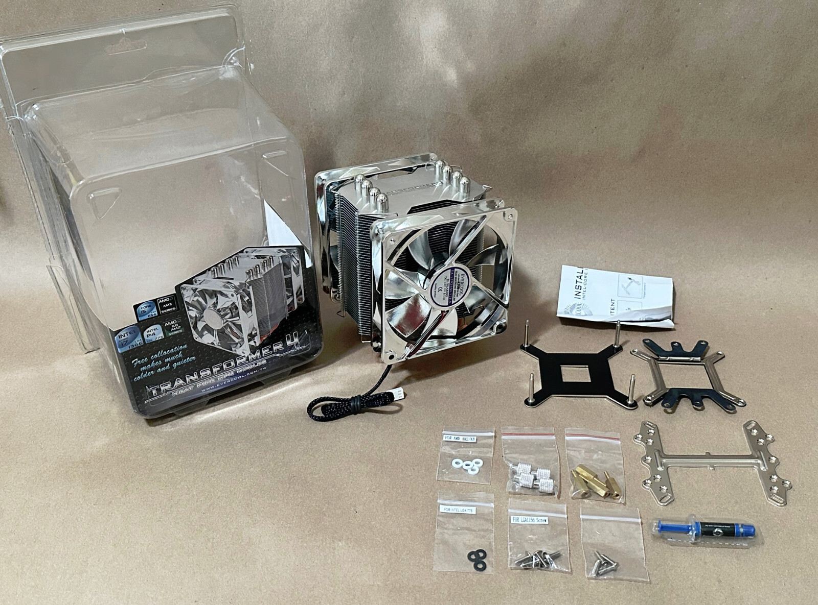 Evercool Transformer 4 Copper Heatpipe Dual-Fan CPU Cooler for LGA 775 1156 1366