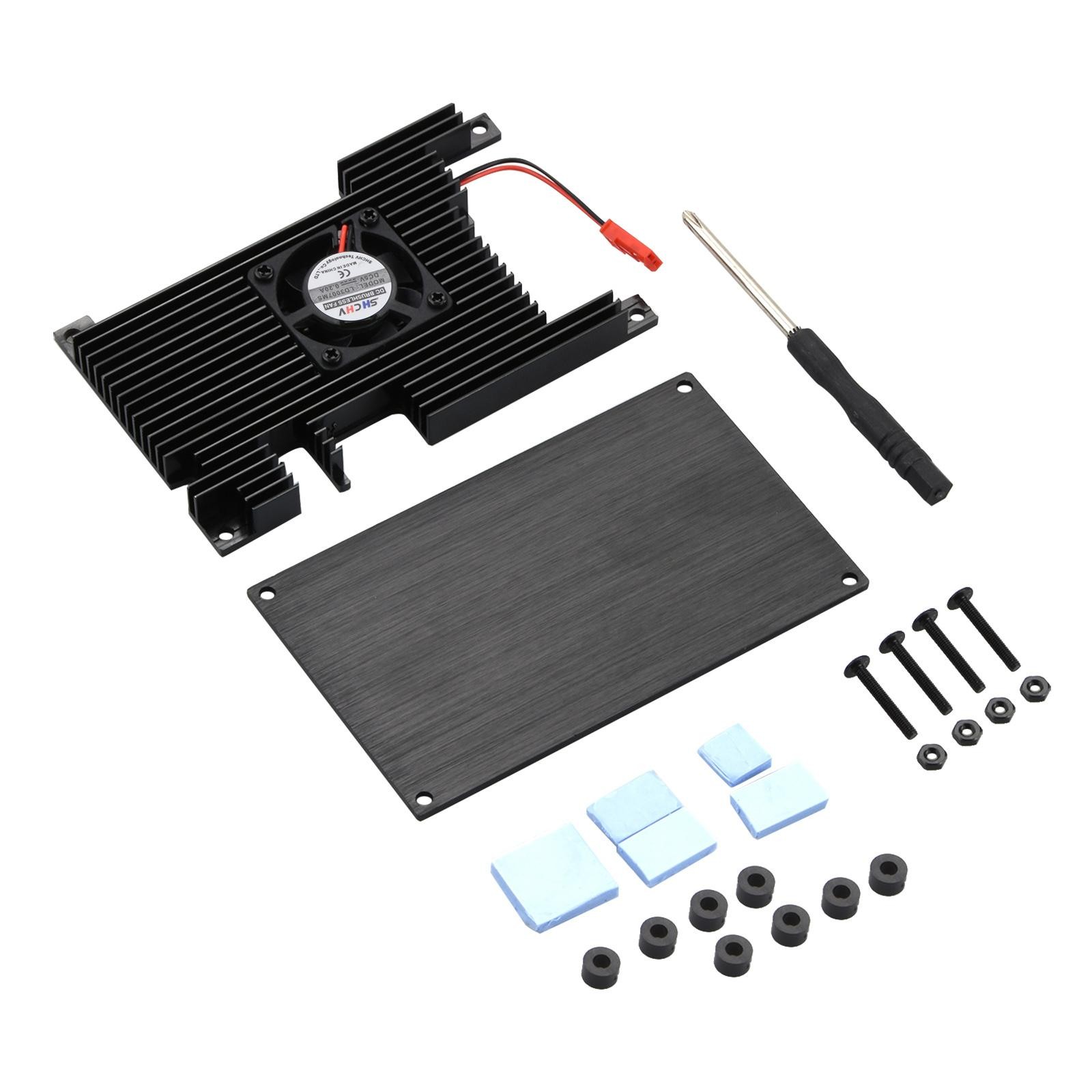 Aluminum Cover+Base+ Passive Cooling Fan+ Silicone Heatsinks For Orange Pi 5 A